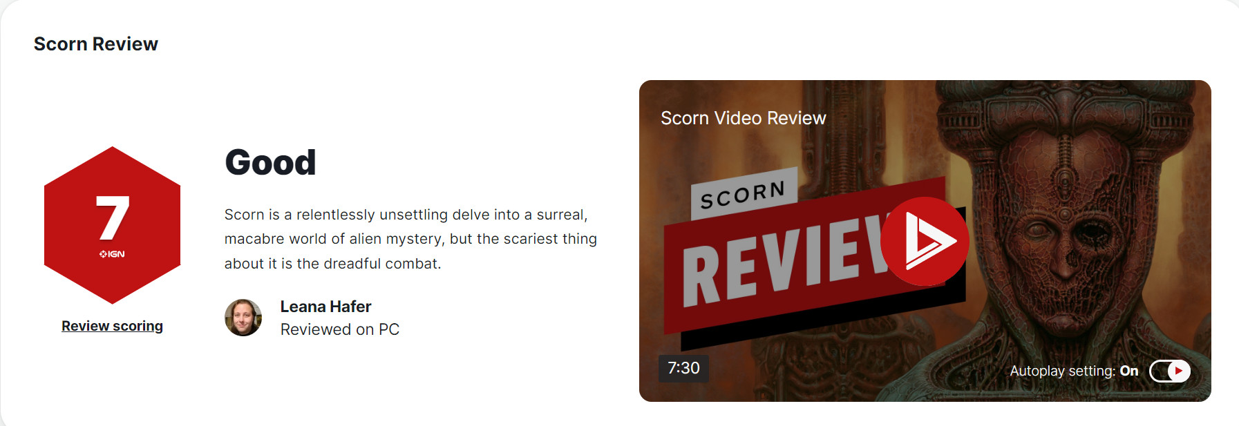 《蔑视》第一批媒体评分:IGN7，GameSpot4。