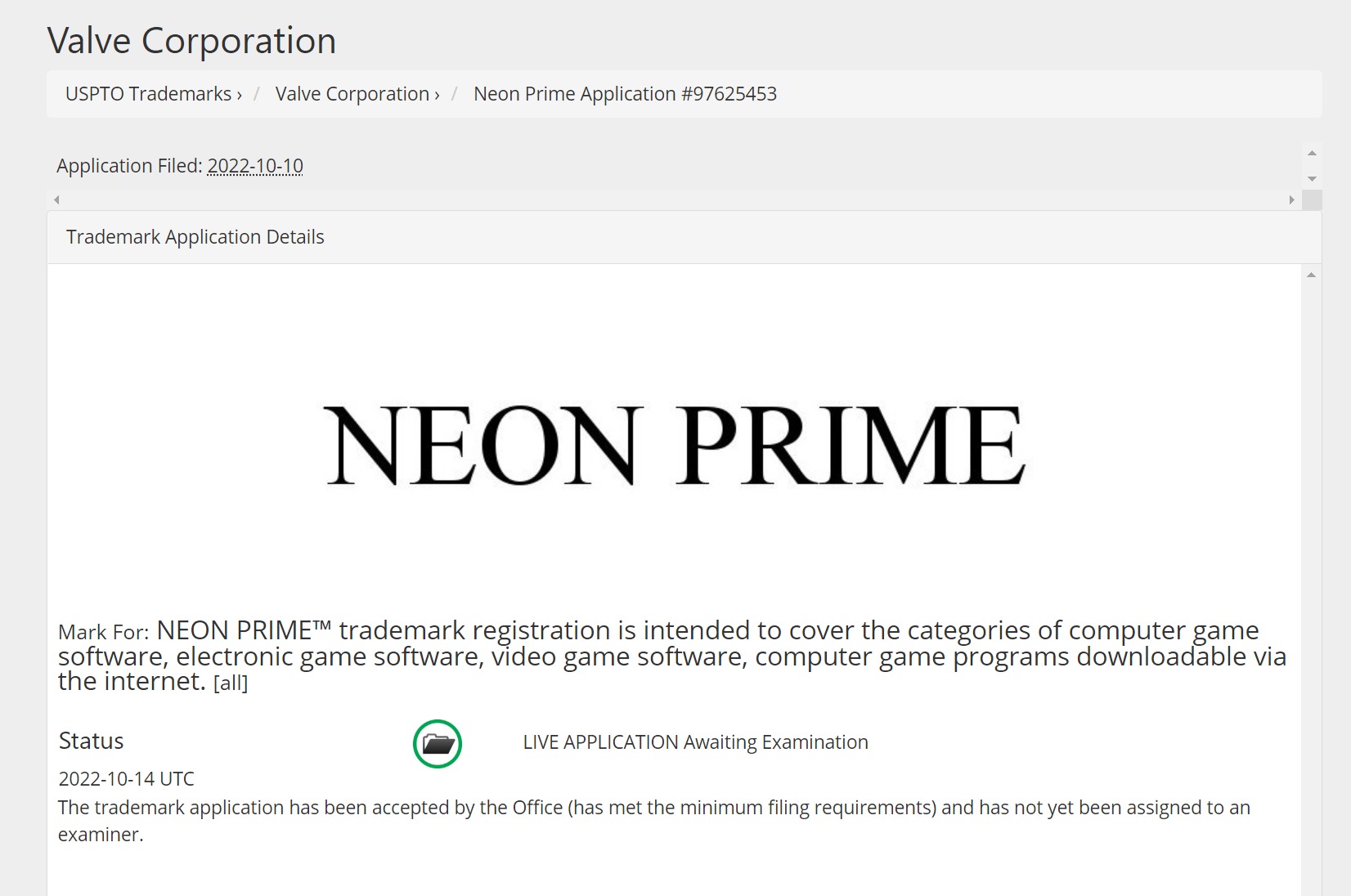 v注册了一个新商标:NEONPRIME。