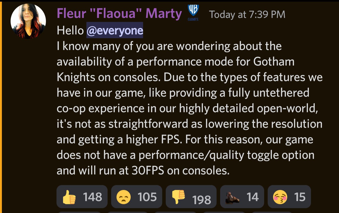 《哥谭骑士》主机版本仅支持30FPS无性能模式。