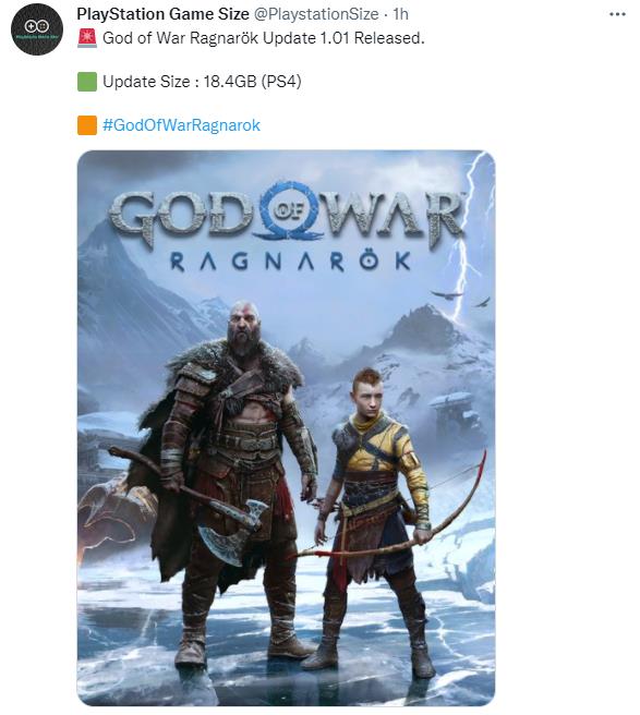 PS4《战神：诸神黄昏》18GB补丁在线总大小超过100GB。