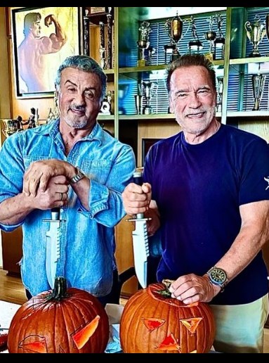 两个好莱坞硬汉很少和史泰龙·阿诺一起制作万圣节南瓜。