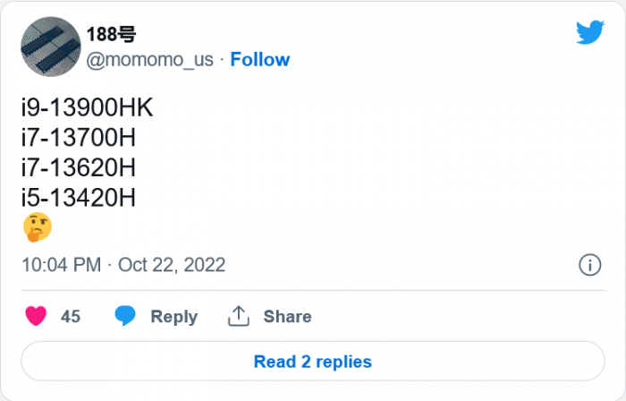 英特尔第13代移动酷睿系列将包括i7-13620H和i5-13420H。