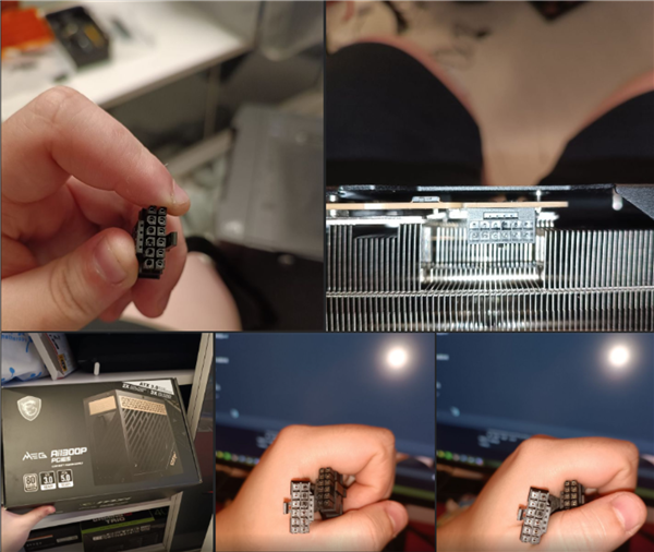 RTX4090着火了！原生16针电源线居然烧了。