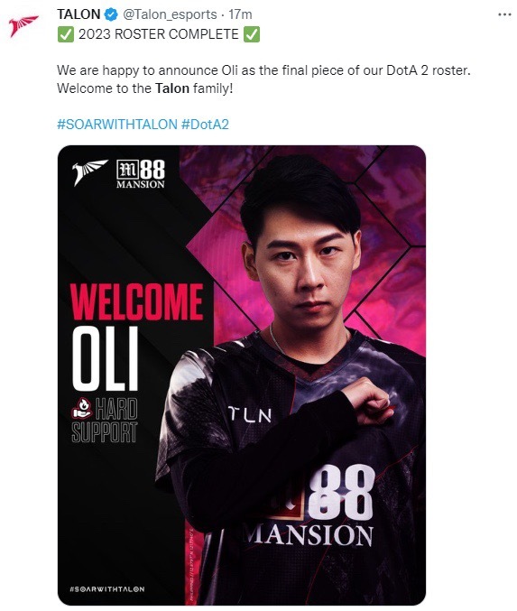 《DOTA2》奥利，IG战队五强位置，加盟东南亚战队Tylon。