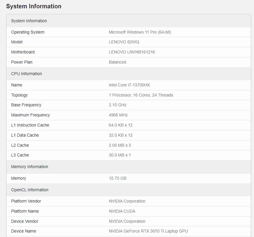 新款联想游戏本泄露了酷睿i7-13700HX。