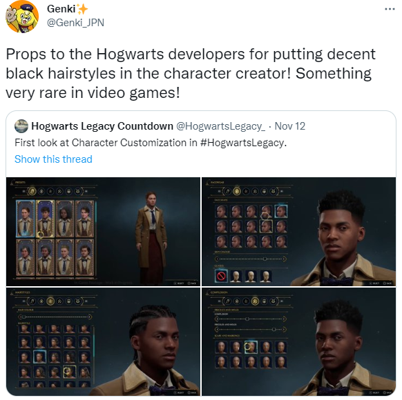 《霍格沃茨之遗》掐人，有黑发型可以选择，有玩家说很棒。