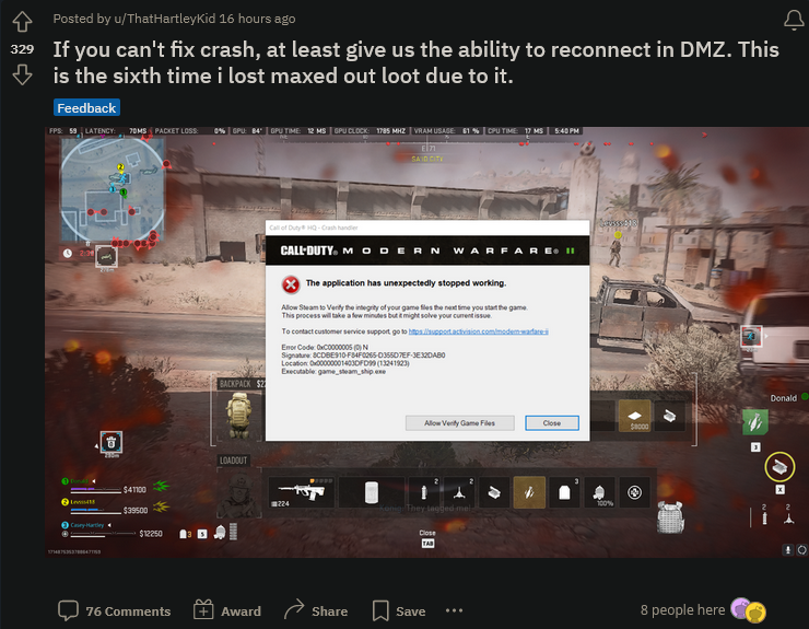 《使命召唤：战区2.0》频繁崩溃官方承诺将继续解决问题。