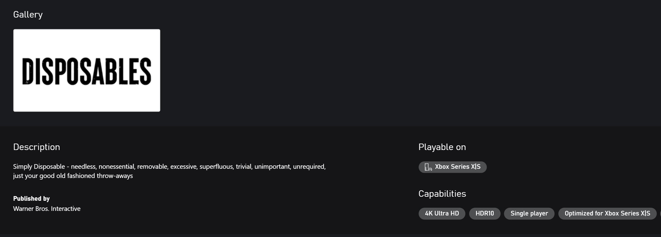 神秘华纳新作现身XboxStore，容量43GB，支持4K。
