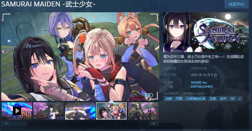 Steam版《武士少女》12月1日开启预售预购9折优惠。