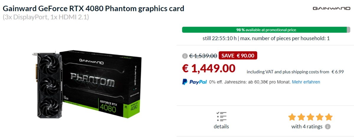 价格下降了24%！在街上卖的RTX4080第一次坏了。