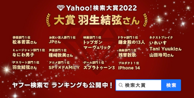 雅虎搜索大奖2022揭晓《斯普拉遁3》顶级游戏部门