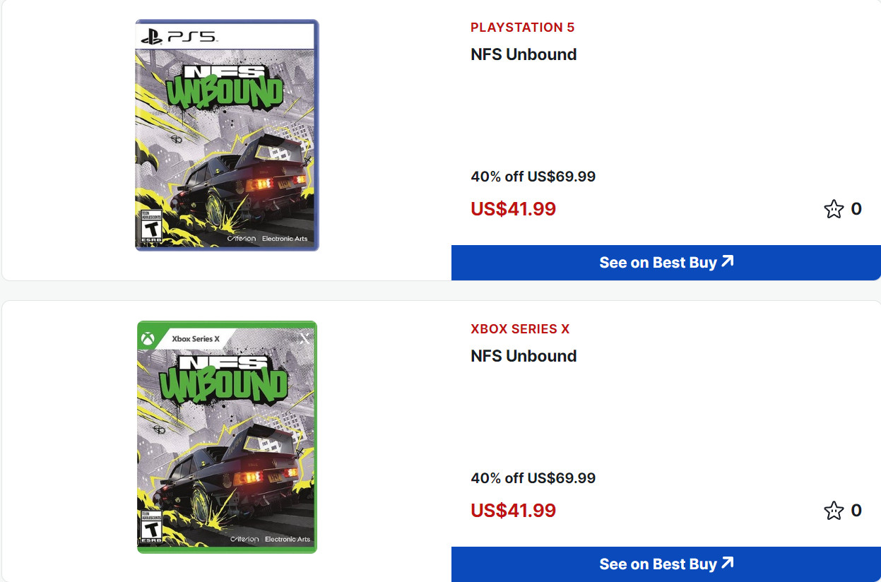 《极品飞车22》主机版发售2周，国外降价。