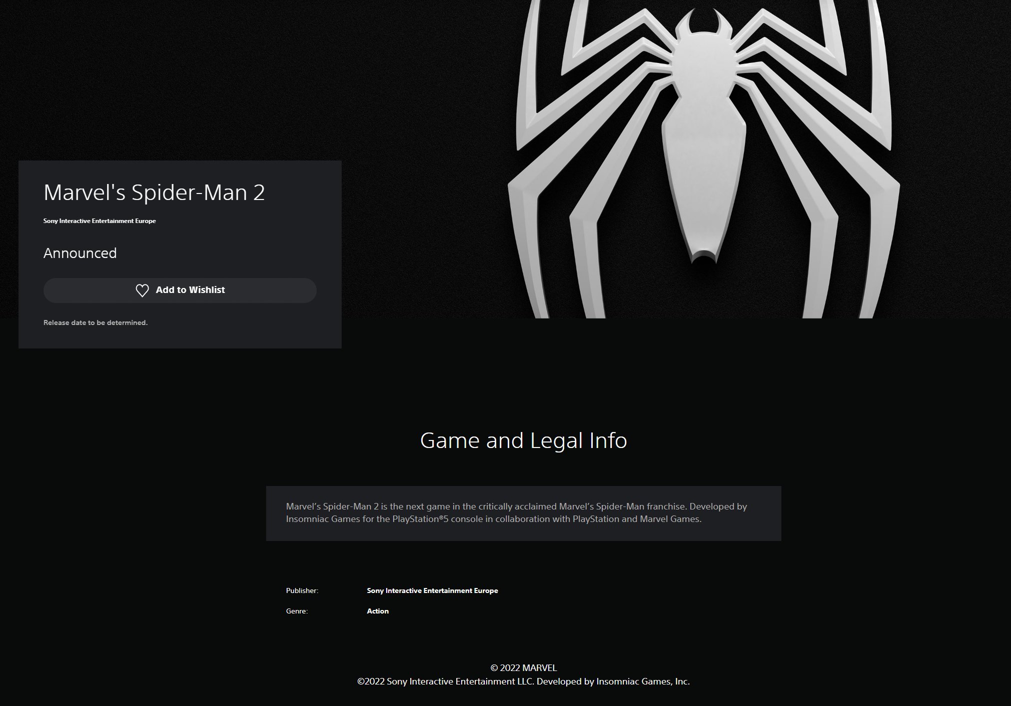 《漫威蜘蛛侠2》在线英语服务PSN商城支持添加愿望清单。