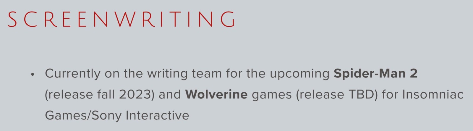 《漫威蜘蛛侠2》编剧透露游戏将于2023年秋季发售。