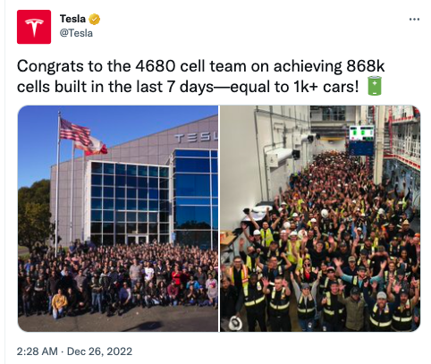 特斯拉:4680电池每周容量达86.8万个