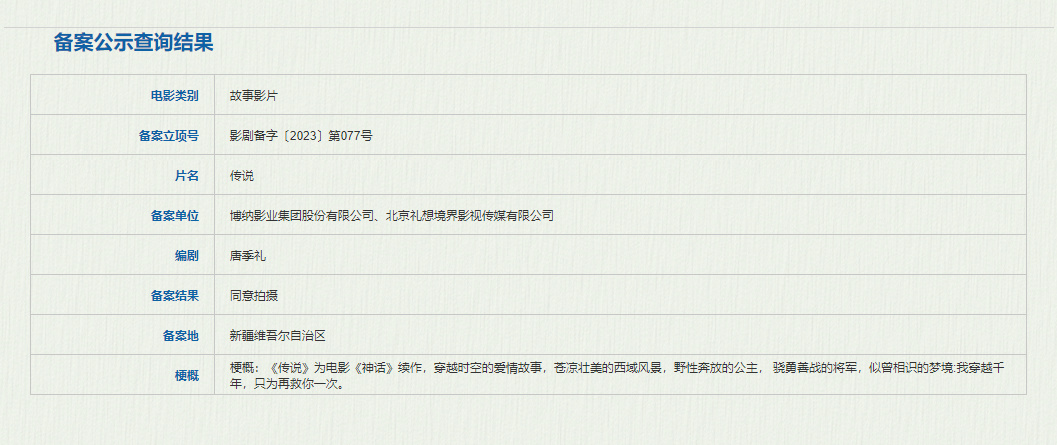 电影《神话》续集电影制作计划《传说》