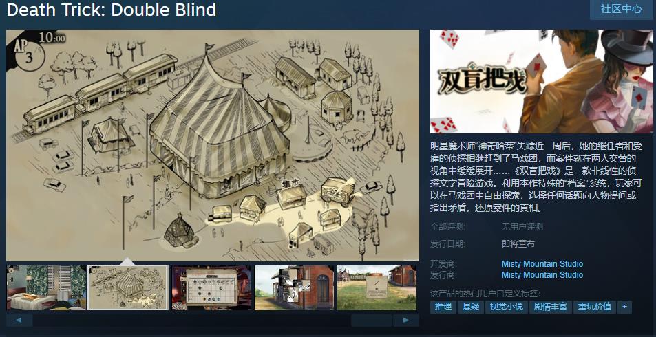 侦探文本冒险游戏《双盲把戏》Steam页面在线发行预计
