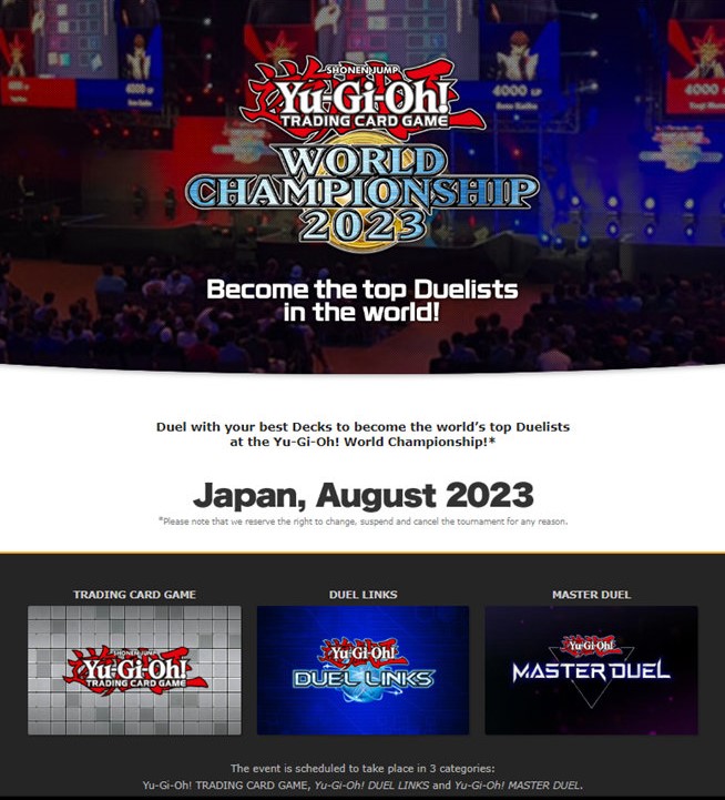 游戏王2023世界锦标赛8月在日本举办的一揽子《游戏王：大师决斗》竞赛