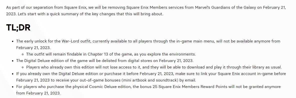 《漫威银河护卫队》会员服务豪华版已宣布删除