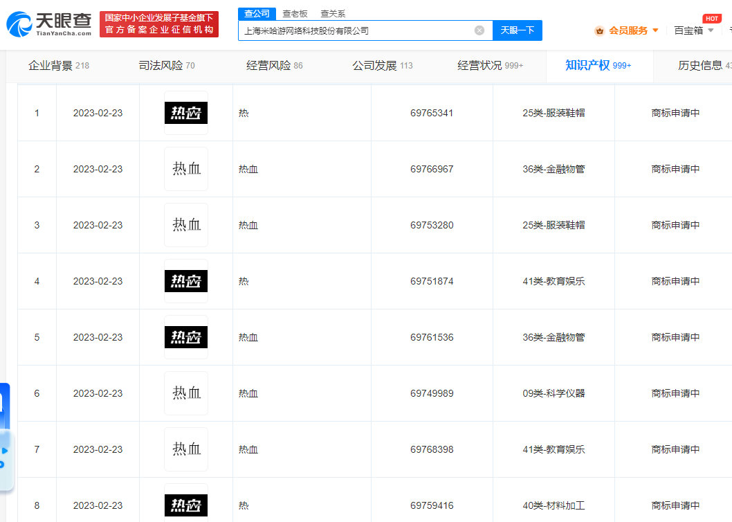 米哈伊尔申请多项热血商标涉嫌米哈伊尔新项目