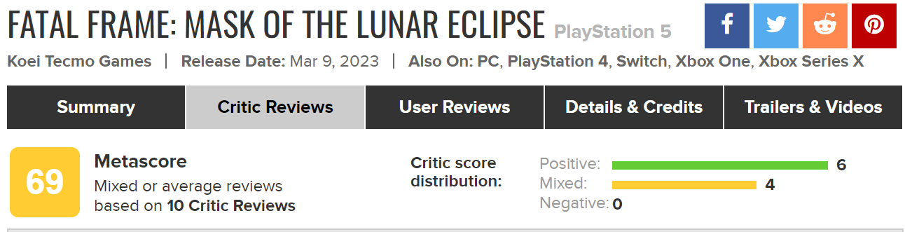 《零：月蚀的假面》媒体分数解禁m站全部69分