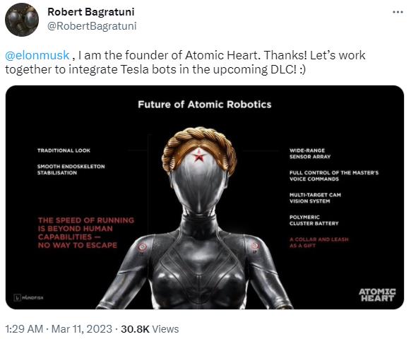 《原子之心》游戏总监向口罩呼吁，让特斯拉机器人加入DLC