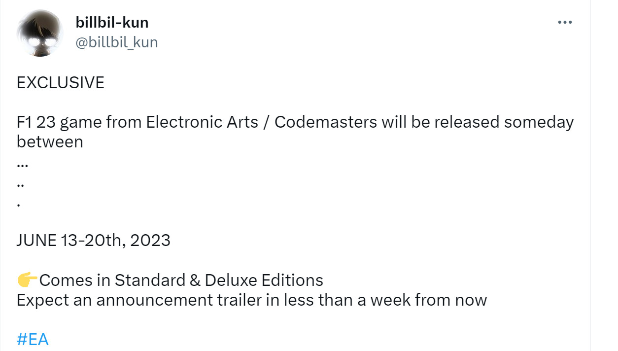 有传言称，《F1 2023》将于6月中旬上市
