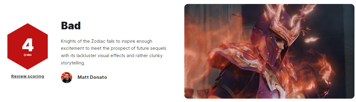 《圣斗士星矢》真人电影《IGN》得分4分整体表现平平
