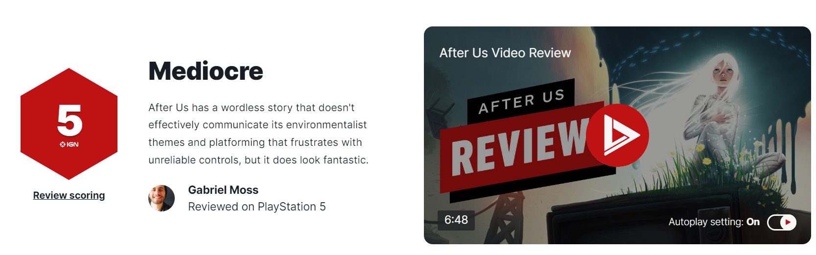 《After Us》IGN5：未能有效传达环保主题
