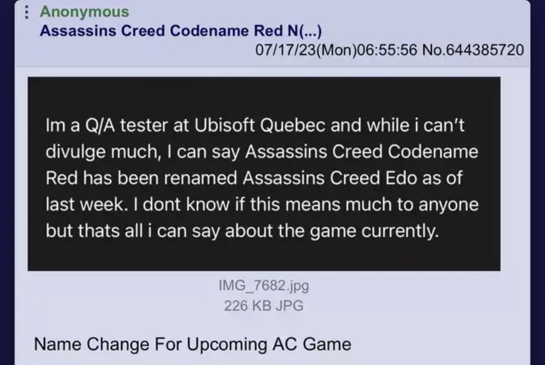 据说，《刺客信条：代号Red》上周改名为《刺客信条：江户》。
