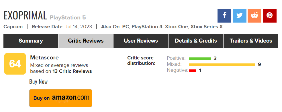 Capcom《原始袭变》媒体得分提升M站平均得分64
