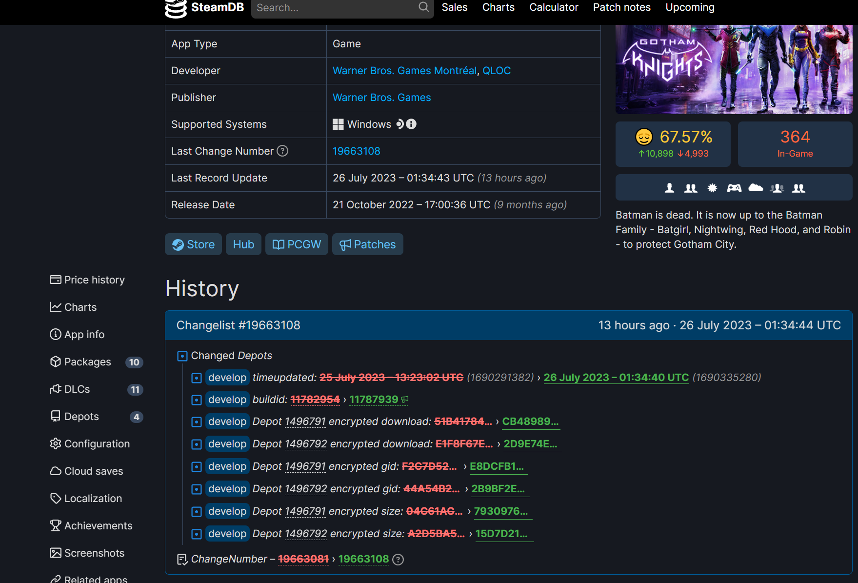 SteamDB推出多个更新《哥谭骑士》或宣布DLC

