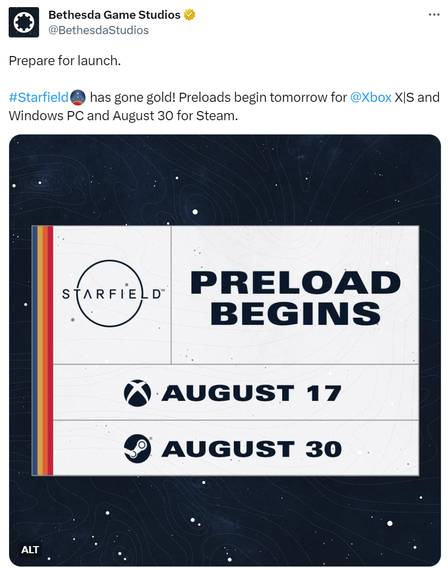 主机版的《星空》入门压力机将于明天开始预装。
