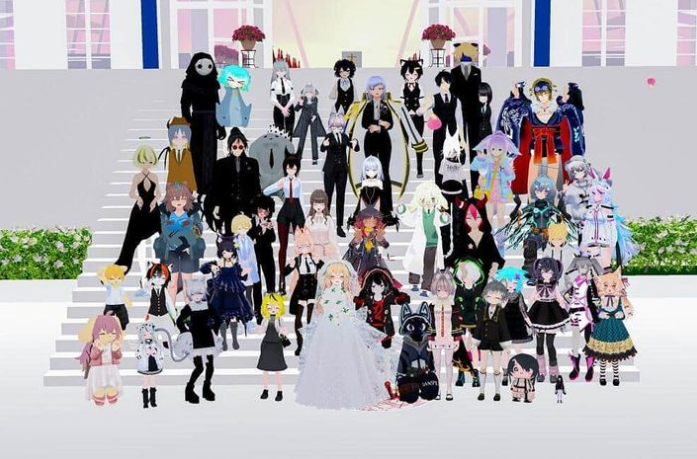 外国玩家手持VR元宇宙婚礼风格的所有亲友的虚拟形象。
