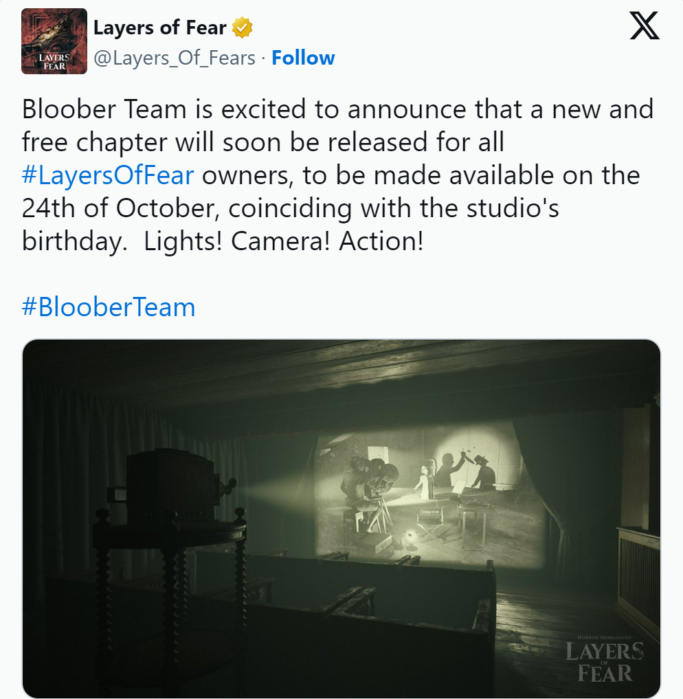 《层层恐惧》将于10月24日发布免费章节
