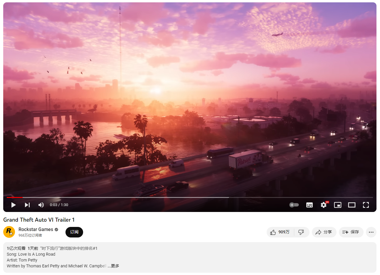 TOPSTREAM！《GTA6》是第一个预测石油管道玩家数量超过1亿，超过《GTA5》并打破纪录的人。
