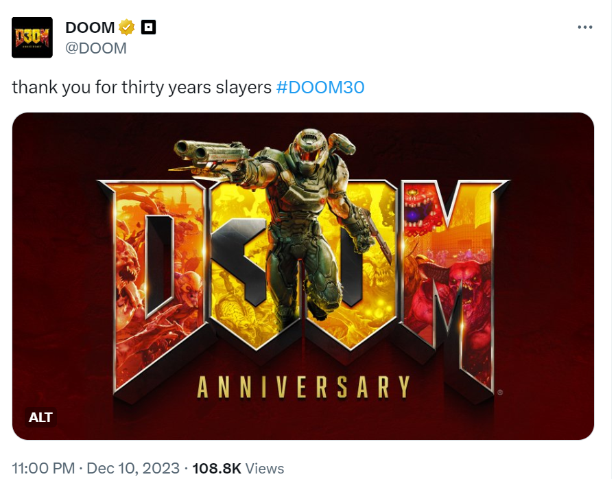 今天是《毁灭战士》上线30周年。
