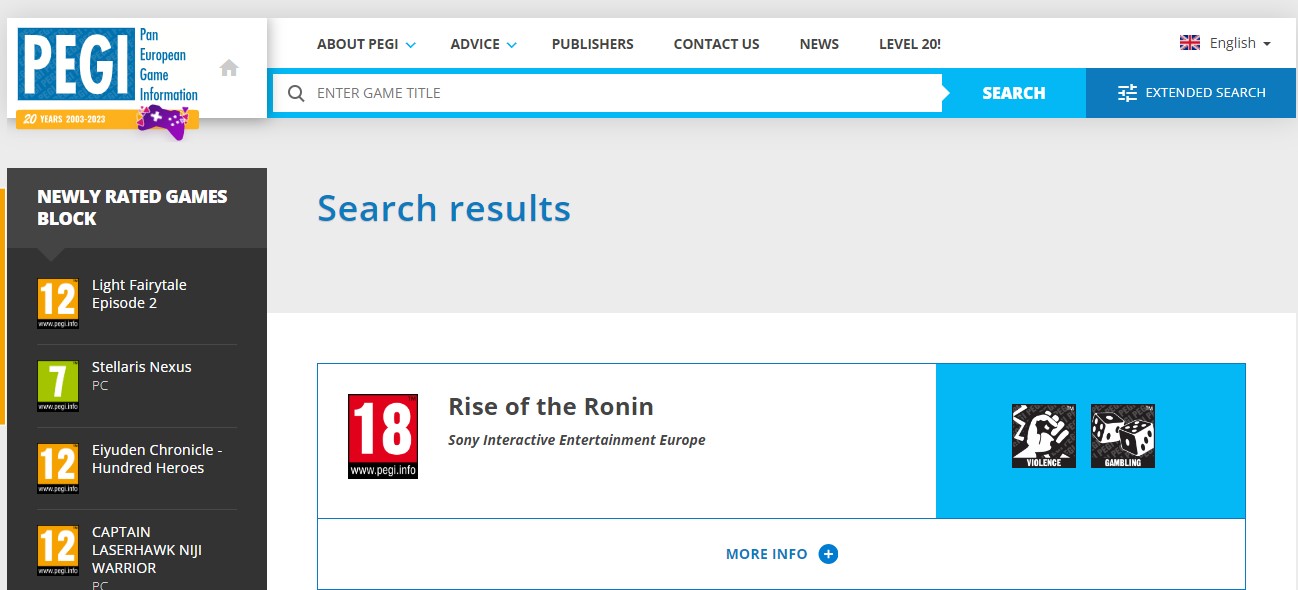 《浪人崛起》被欧洲评为18+，带有暴力和赌博元素。
