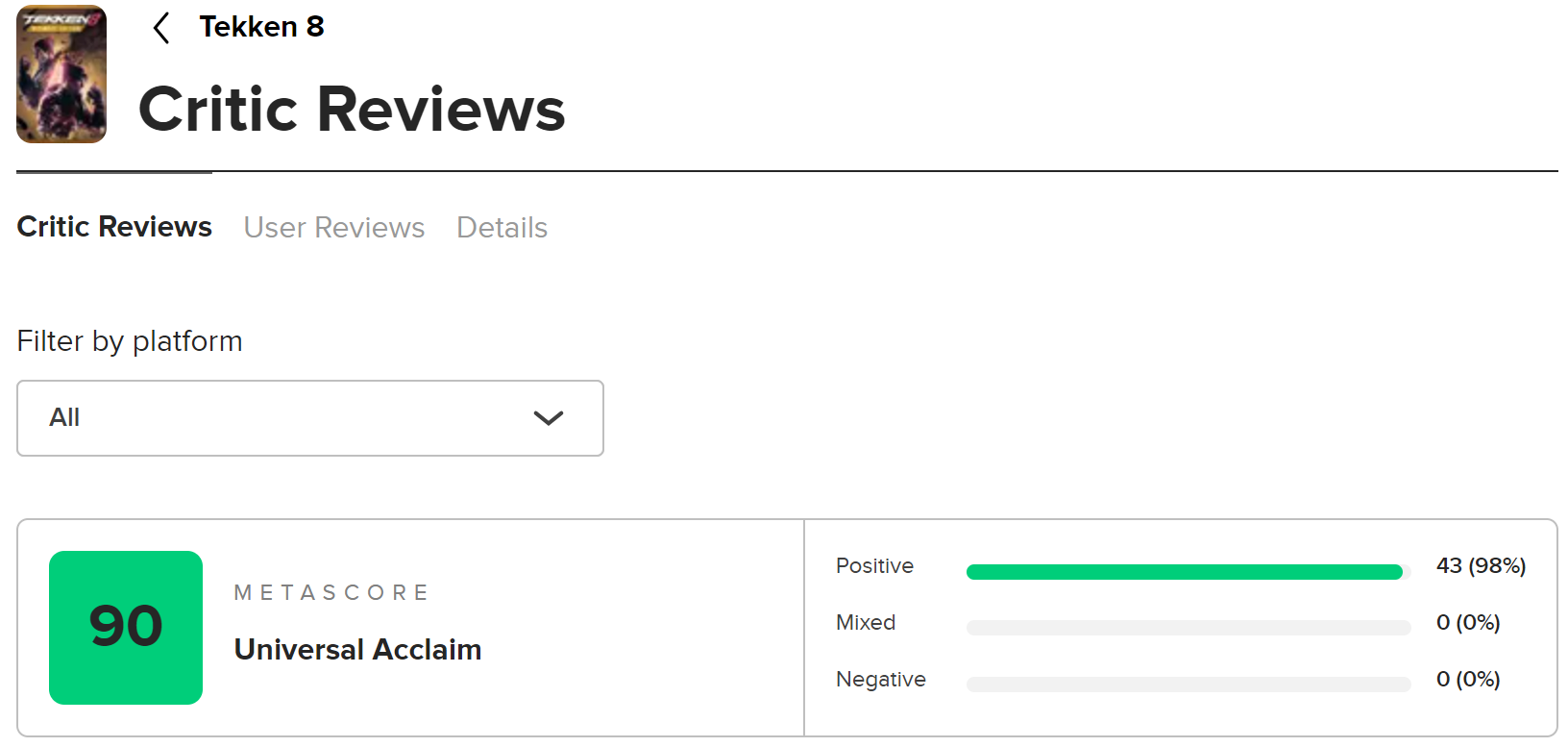 提升《铁拳8》媒体得分，M站平均得分为90分。

