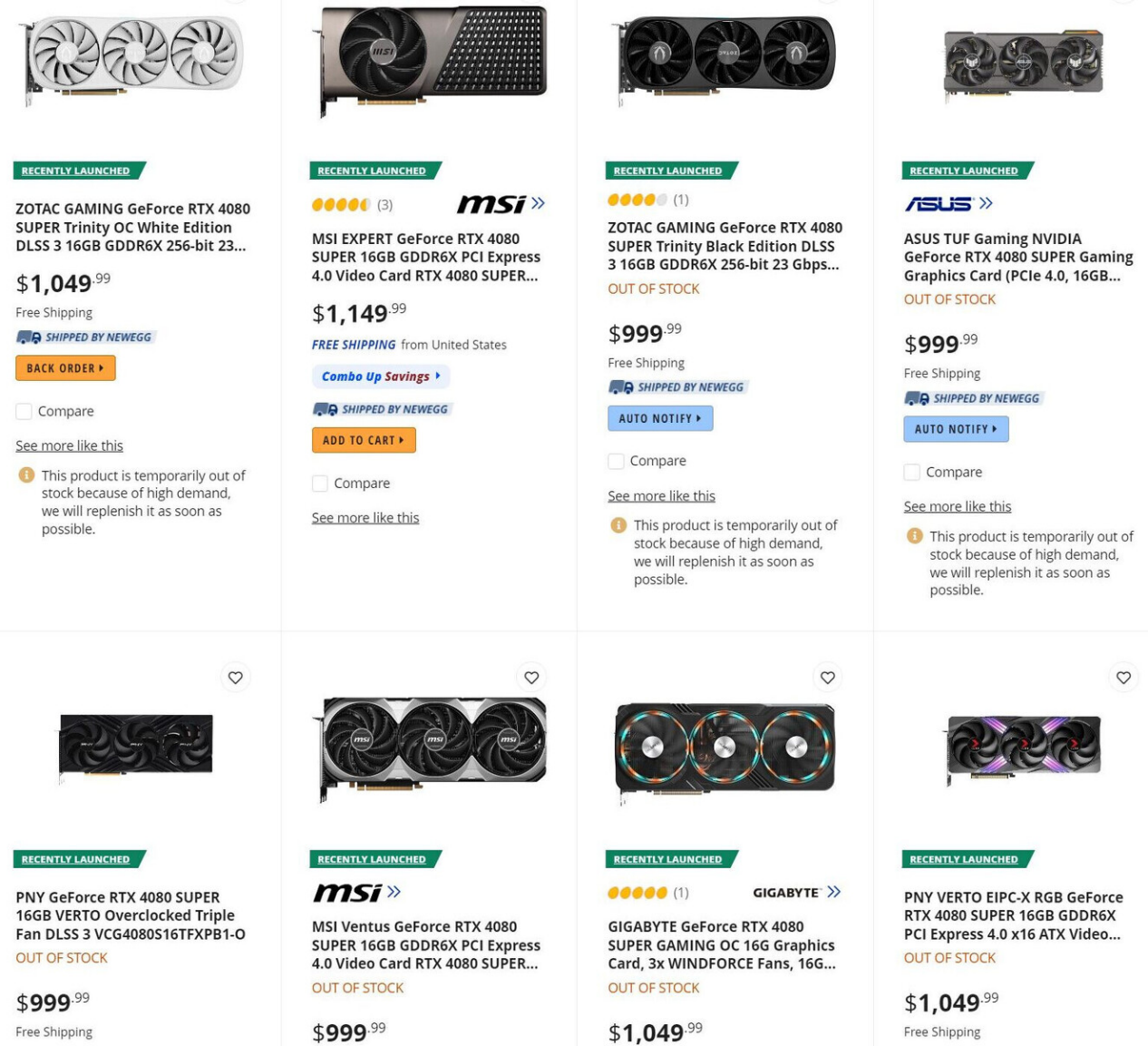 RTX4080超级降价策略效果显著。北美电商缺货。
