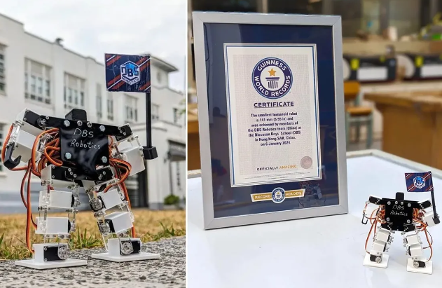 世界上最小的人形机器人的身高达到创纪录的141毫米，可以跳舞和踢足球。
