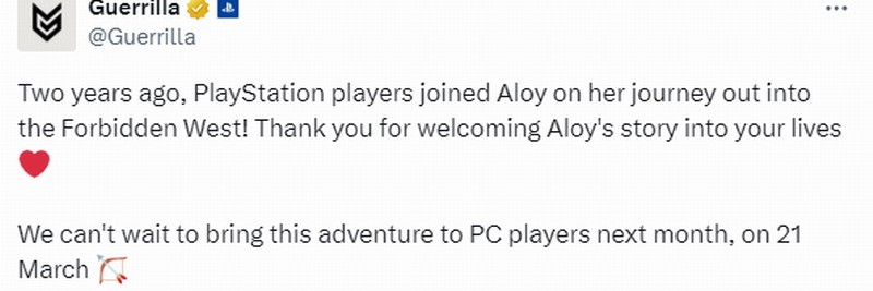 官方庆祝《地平线：西之绝境》上线两周年
