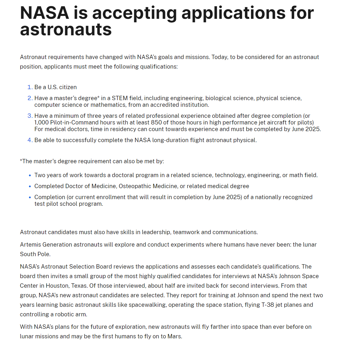 美国招募新一轮宇航员：年薪109万元有机会登上火星和月球
