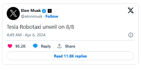 特斯拉自动驾驶出租车受到质疑！监管机构称没有许可证
