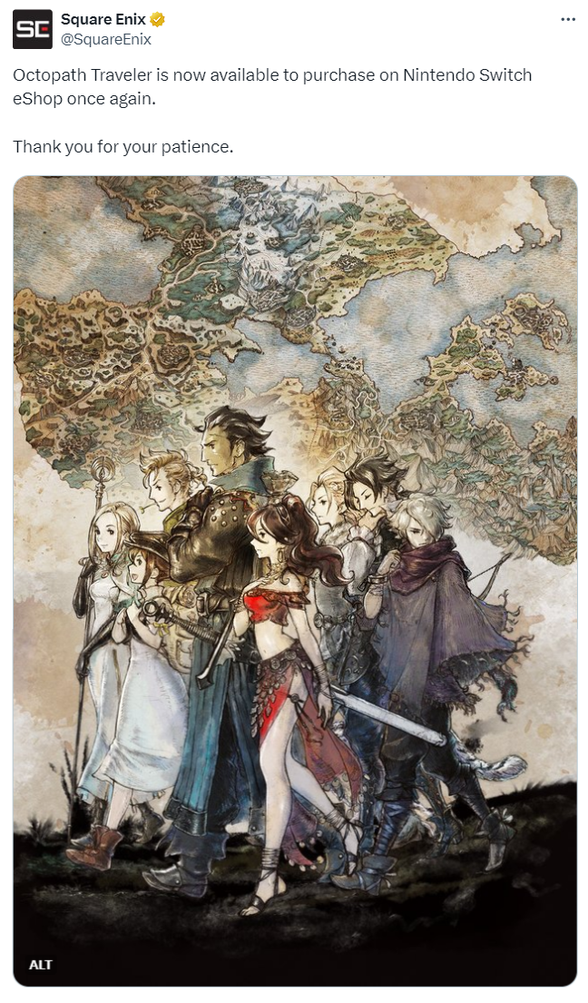 《歧路旅人》重新上线Switch美容店并恢复正常销售
