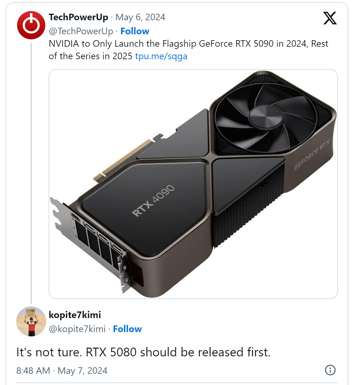 据传Nvidia今年率先推出RTX5080图形卡而不是5090
