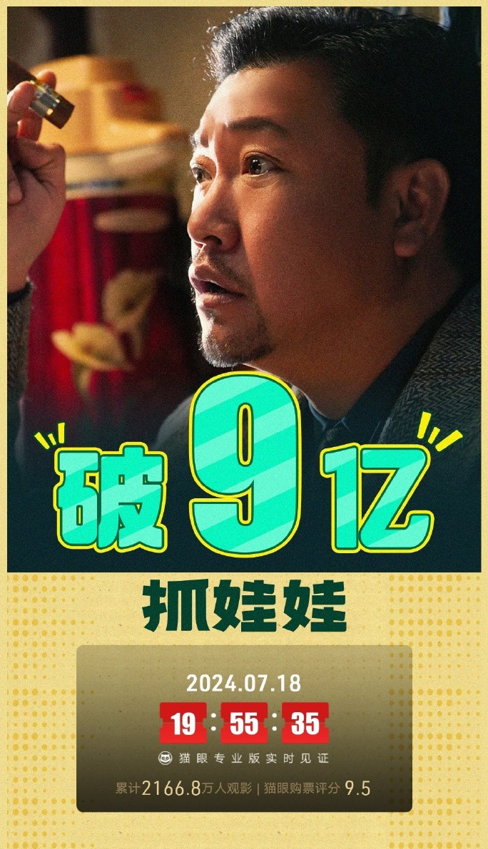 申腾、马丽的喜剧电影《抓娃娃》3天上映，总票房突破9亿元
