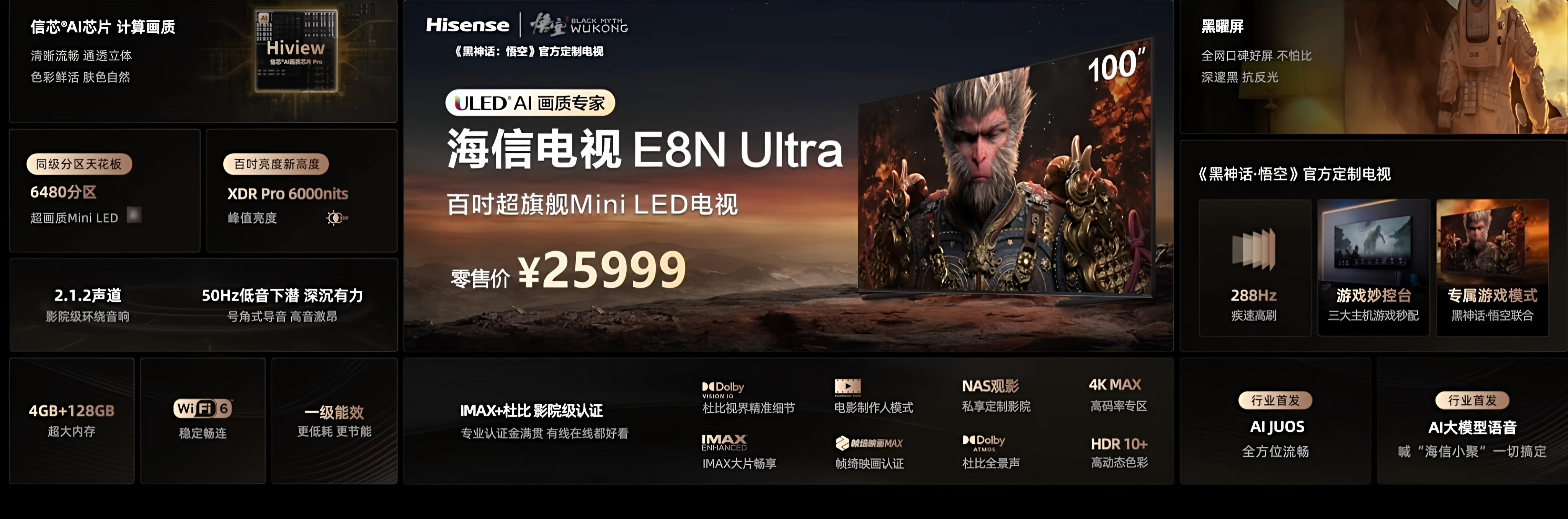 Hisense《黑神话：悟空》官方定制电视E8NUltra发布：25999元
